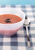 Red pepper soup with tapenade