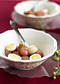Chilled radishes with quail eggs