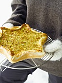 Vegan cabbage tart with curry and poppy seeds