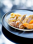 Duck Magret with peaches and orange