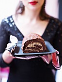Chocolate-coffee log cake