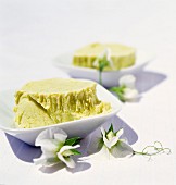 Pea ice cream with almond syrup