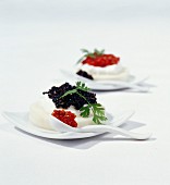 Gurken-Rettich-Timbale mit zweierlei Quinoa und rotem und schwarzem Seehasenrogen