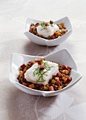 Poached turbot with citrus fruits and green puy lentils