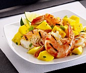 Grilled gambas with mangoes and lime