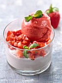 Three strawberry Verrine dessert