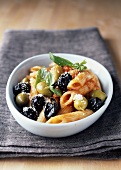 Penne with green and black olives