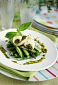 Rolled sole with asparagus and pistachio pesto