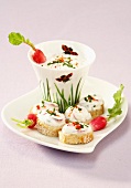 Fromage blanc with radishes and chives on small slices of bread