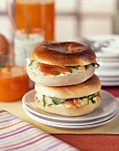Smoked salmon, fromage frais and cucumber bagel sandwiches