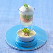 Creamed potatoes with salmon and pastel verrine