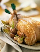 Roast goose with chestnuts and turnips