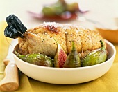 Roast capon with stuffing with figs