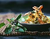 Pan-fried shrimps with chinese basil ,flat parsley and coriander