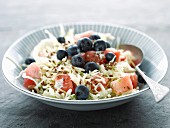 White cabbage, watermelon and bilberry salad