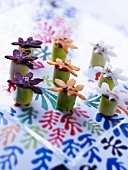 Small leek and flower-shaped vegetable appetizers