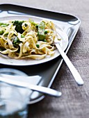 Tagliatelles with green vegetables and pesto