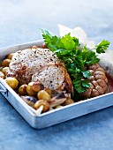 Veal rump and kidnies with shallots and Grenaille potatoes
