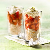 Strawberries,meringue and whipped cream with chopped coriander