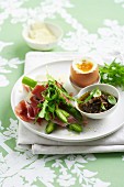 Raw ham Carpaccio with asparagus