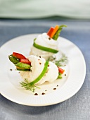 Steam-cooked vegetable and sole rolls