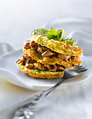 Parsley omelette and mousserons with garlic Mille-feuille