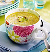 Celery soup with mushrooms and cheese