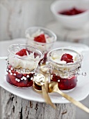 Stewed summer fruit with white chocolate flakes