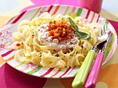 Tagliatelles with cream and red pepper sauce