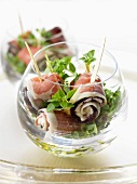 Eggplant and raw ham rolled appetizers