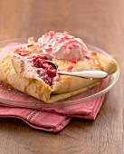 Pancake with raspberry mousse and strawberry Tagada mousse