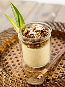 Pineapple and soya cream mousse with crumbled wholemeal cookie topping