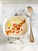 Quinoa with milk,goji fruit and agave syrup