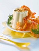Panacotta with pan-fried shrimps, citronella and grapefruit