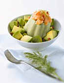 Avocado panacotta with herbs and salmon