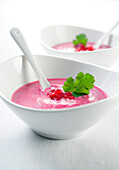 Cream of beetroot and goat's cheese soup