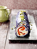 Ricotta and cardamom terrine wrapped in red cabbage leaves