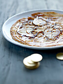 Pancake cooked with caramelized pears