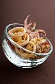 Young shoot salad with grilled squid and sun-dried tomatoes