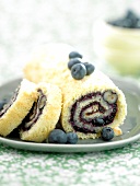 Bilberry jam rolled sponge cake