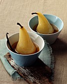 Pears poached in vanilla-flavored sweet cider