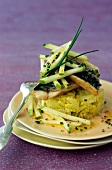 Bass fillet and fennel and green apple fondue