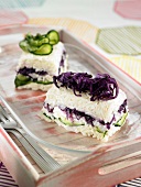 Rice, red cabbage and cucumber terrine