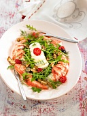 Lobster with raspberries, walnuts and grapes