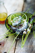 Gambas marinated in lime juice and herbs