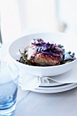 Pork filet mignon with lentils and red cabbage