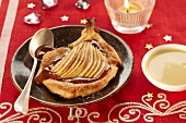 Soft pear and toffee flaky pastry tartlet