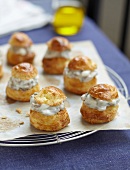Choux buns with mushroom and diced bacon filling