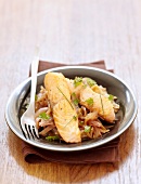 Salmon with stewed shallots
