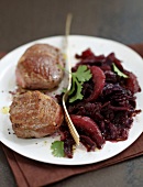 Lamb noisette fiilets with stewed red cabbage and pears